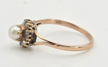 Load image into Gallery viewer, Antique: 9ct Rose Gold Cultured Pearl 11 Natural Diamonds Dress Ring