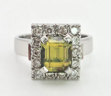 Load image into Gallery viewer, 2021 Vintage: 18ct White Gold Yellow Sapphire {3.15ct) Diamonds Cocktail Ring- Platinum Set