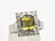 Load image into Gallery viewer, 2021 Vintage: 18ct White Gold Yellow Sapphire {3.15ct) Diamonds Cocktail Ring- Platinum Set