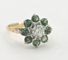 Load image into Gallery viewer, 2102:   Vintage; 18ct Gold Peridots Diamond Flower Head Ring- Sparkling beauty