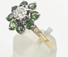 Load image into Gallery viewer, 2102:   Vintage; 18ct Gold Peridots Diamond Flower Head Ring- Sparkling beauty