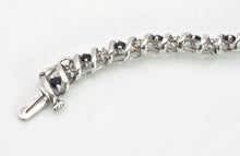 Load image into Gallery viewer, 2111: Vintage: 9ct White Gold Blue Sapphires Diamonds Tennis Bracelet (18cm)- Very pretty