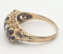 Load image into Gallery viewer, 2351: Vintage/Antique: 9ct Gold Rich Red Garnet Seed Pearls Half-Hoop Ring