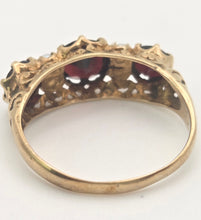 Load image into Gallery viewer, 2351: Vintage/Antique: 9ct Gold Rich Red Garnet Seed Pearls Half-Hoop Ring