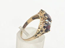 Load image into Gallery viewer, 2351: Vintage/Antique: 9ct Gold Rich Red Garnet Seed Pearls Half-Hoop Ring