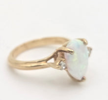 Load image into Gallery viewer, Vintage: 14ct Gold Cabochon White Opal Diamonds 3-Stone Ring