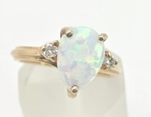Load image into Gallery viewer, Vintage: 14ct Gold Cabochon White Opal Diamonds 3-Stone Ring