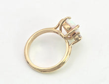Load image into Gallery viewer, Vintage: 14ct Gold Cabochon White Opal Diamonds 3-Stone Ring
