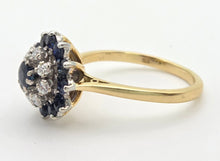 Load image into Gallery viewer, 6412 Vintage 18ct Gold 13 Blue Sapphires 8 Natural Diamonds Flower Head Ring- From 1969