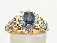 Load image into Gallery viewer, 2206 Vintage: 18ct Gold French Blue Sapphire 10 Natural Diamonds Dress Ring- From 1973