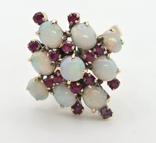 Load image into Gallery viewer, 2244: Vintage:18ct Gold 9 Opals 14 Garnets Geometric Cocktail Ring- Marvellous