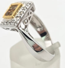 Load image into Gallery viewer, 2286 Vintage: 18ct White Gold Yellow Sapphires Diamonds Geometric Set Ring
