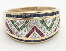 Load image into Gallery viewer, 2283: Vintage: 9ct Gold Precious Gemstones Greek Key Pattern Dress Ring - Simply Fabulous