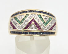 Load image into Gallery viewer, 2283: Vintage: 9ct Gold Precious Gemstones Greek Key Pattern Dress Ring - Simply Fabulous