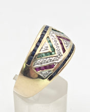 Load image into Gallery viewer, 2283: Vintage: 9ct Gold Precious Gemstones Greek Key Pattern Dress Ring - Simply Fabulous
