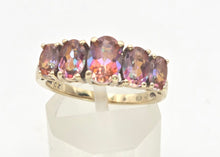 Load image into Gallery viewer, 2273 Vintage: 9ct Gold 5 Caribbean Topaz Diamonds Half-Hoop Dress Ring