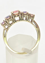 Load image into Gallery viewer, 2273 Vintage: 9ct Gold 5 Caribbean Topaz Diamonds Half-Hoop Dress Ring