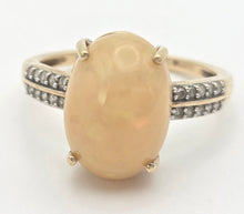 Load image into Gallery viewer, 2270 Vintage: 9ct Gold Oval cabochon White Opal 20 Natural Diamonds Cocktail Ring