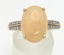 Load image into Gallery viewer, 2270 Vintage: 9ct Gold Oval cabochon White Opal 20 Natural Diamonds Cocktail Ring