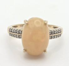 Load image into Gallery viewer, 2270 Vintage: 9ct Gold Oval cabochon White Opal 20 Natural Diamonds Cocktail Ring