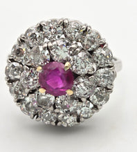 Load image into Gallery viewer, 2137 Vintage; 18ct White Gold Ruby Natural Sparkling Diamonds (2.75ct) Cluster Ring- Extraordinary