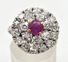 Load image into Gallery viewer, 2137 Vintage; 18ct White Gold Ruby Natural Sparkling Diamonds (2.75ct) Cluster Ring- Extraordinary