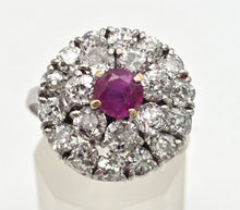Load image into Gallery viewer, 2137 Vintage; 18ct White Gold Ruby Natural Sparkling Diamonds (2.75ct) Cluster Ring- Extraordinary