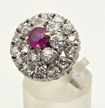Load image into Gallery viewer, 2137 Vintage; 18ct White Gold Ruby Natural Sparkling Diamonds (2.75ct) Cluster Ring- Extraordinary