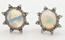 Load image into Gallery viewer, 2245 Vintage Silver Two Opals (5.6ct) 76 Natural Diamonds (0.77ct) Stud Earrings