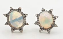 Load image into Gallery viewer, 2245 Vintage Silver Two Opals (5.6ct) 76 Natural Diamonds (0.77ct) Stud Earrings