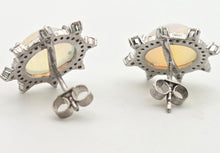 Load image into Gallery viewer, 2245 Vintage Silver Two Opals (5.6ct) 76 Natural Diamonds (0.77ct) Stud Earrings