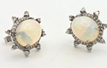 Load image into Gallery viewer, 2245 Vintage Silver Two Opals (5.6ct) 76 Natural Diamonds (0.77ct) Stud Earrings
