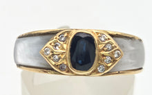 Load image into Gallery viewer, 1669 Vintage: 18ct Gold Blue Sapphire. Mother of Pearl Natural Diamonds Ring