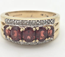 Load image into Gallery viewer, 6464 Vintage: 9ct Gold Garnets Natural Diamonds Tiered Dress Ring