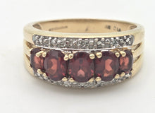 Load image into Gallery viewer, 6464 Vintage: 9ct Gold Garnets Natural Diamonds Tiered Dress Ring