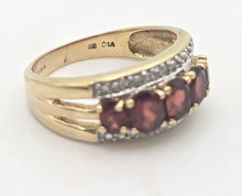 Load image into Gallery viewer, 2225 Vintage: 9ct Gold Garnets Natural Diamonds Tiered Dress ring