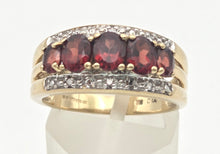 Load image into Gallery viewer, 2225 Vintage: 9ct Gold Garnets Natural Diamonds Tiered Dress ring
