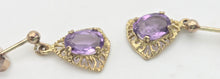 Load image into Gallery viewer, 1174 Vintage: 9ct Gold Lilac Amethyst Drop/Dangle Stud Earrings
