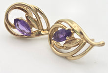 Load image into Gallery viewer, 2209 Vintage: 9ct Gold Openwork Amethyst Stud Earrings