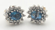 Load image into Gallery viewer, 2260 Vintage: 9ct Gold Blue Topaz 24 Natural Diamonds Stud Earrings