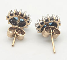 Load image into Gallery viewer, 2260 Vintage: 9ct Gold Blue Topaz 24 Natural Diamonds Stud Earrings