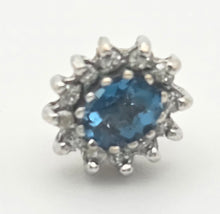 Load image into Gallery viewer, 2260 Vintage: 9ct Gold Blue Topaz 24 Natural Diamonds Stud Earrings