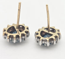 Load image into Gallery viewer, 2260 Vintage: 9ct Gold Blue Topaz 24 Natural Diamonds Stud Earrings