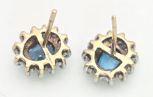 Load image into Gallery viewer, 2260 Vintage: 9ct Gold Blue Topaz 24 Natural Diamonds Stud Earrings