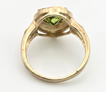 Load image into Gallery viewer, 2232 9ct gold Shield-- Cut Peridot Ornate Signet Ring