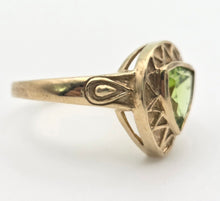 Load image into Gallery viewer, 2232 9ct gold Shield-- Cut Peridot Ornate Signet Ring