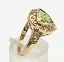 Load image into Gallery viewer, 2232 9ct gold Shield-- Cut Peridot Ornate Signet Ring
