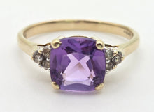 Load image into Gallery viewer, 2235 Vintage: 9ct Gold Cushion Cut Lilac Amethyst Diamond Dress Ring