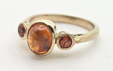 Load image into Gallery viewer, 2241 Vintage: 9ct Gold Bezel Set Orange Citrines Trilogy Ring