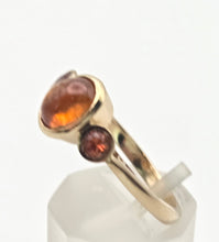 Load image into Gallery viewer, 2241 Vintage: 9ct Gold Bezel Set Orange Citrines Trilogy Ring